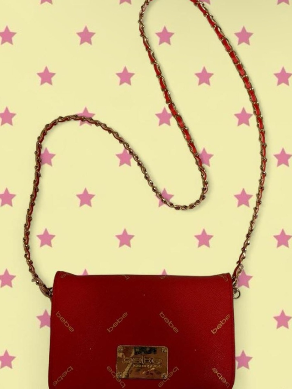 Vintage BEBE Orange Crossbody with Gold Chain Strap